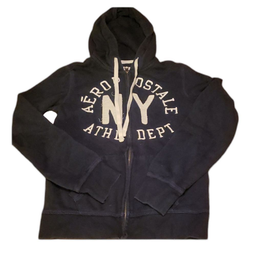 Aeropostale Womens Small Petite Full‑Zip Hoodie Sweatshirt Navy Black Casual Zip